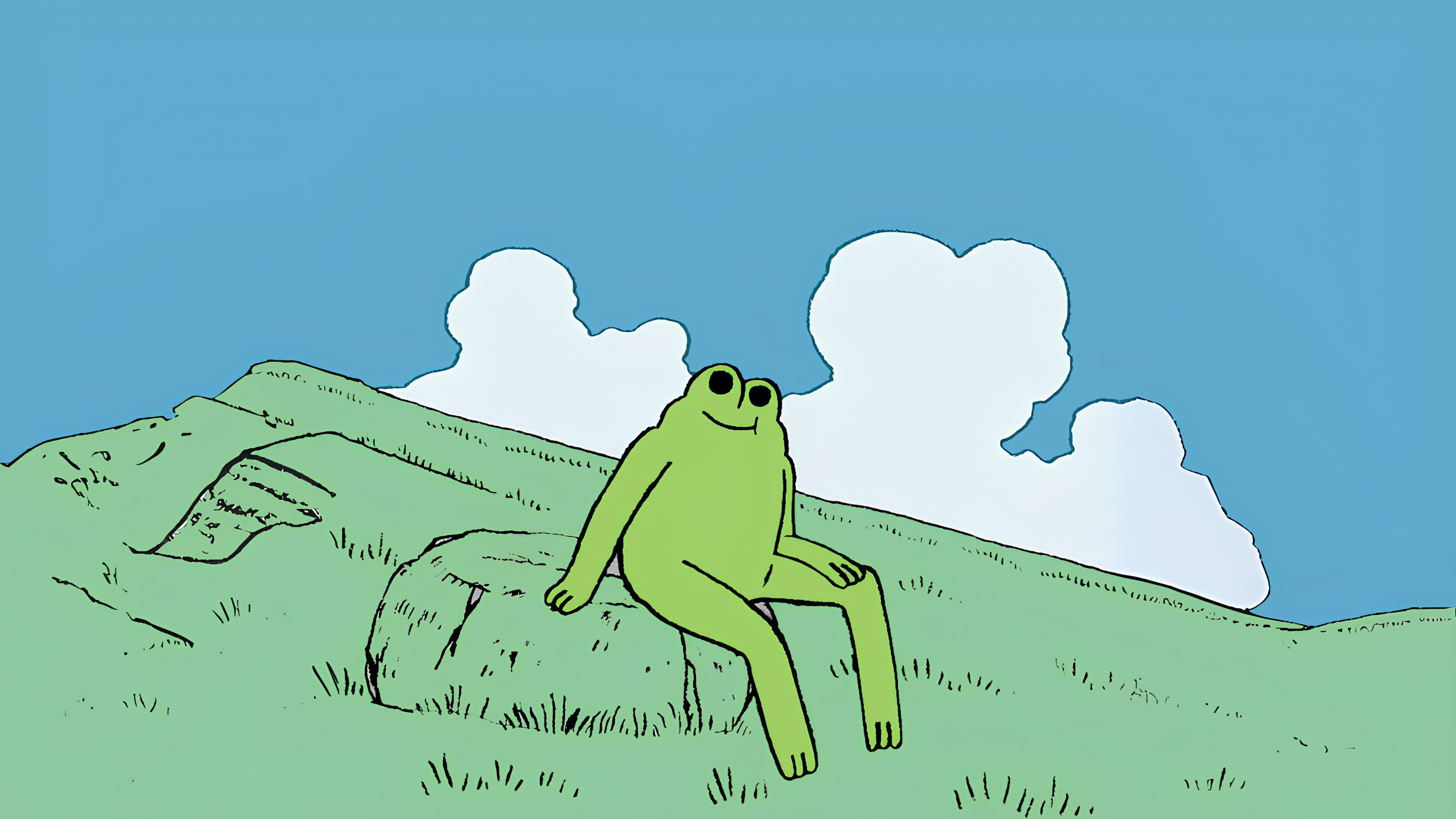 FENG sitting on a rock on the hillside, relaxed